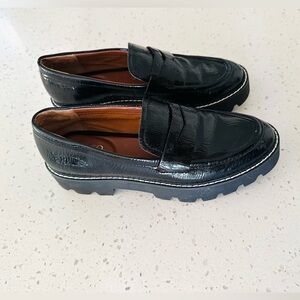 Franco Sarto Black Patent Leather Loafers Platform Shoes